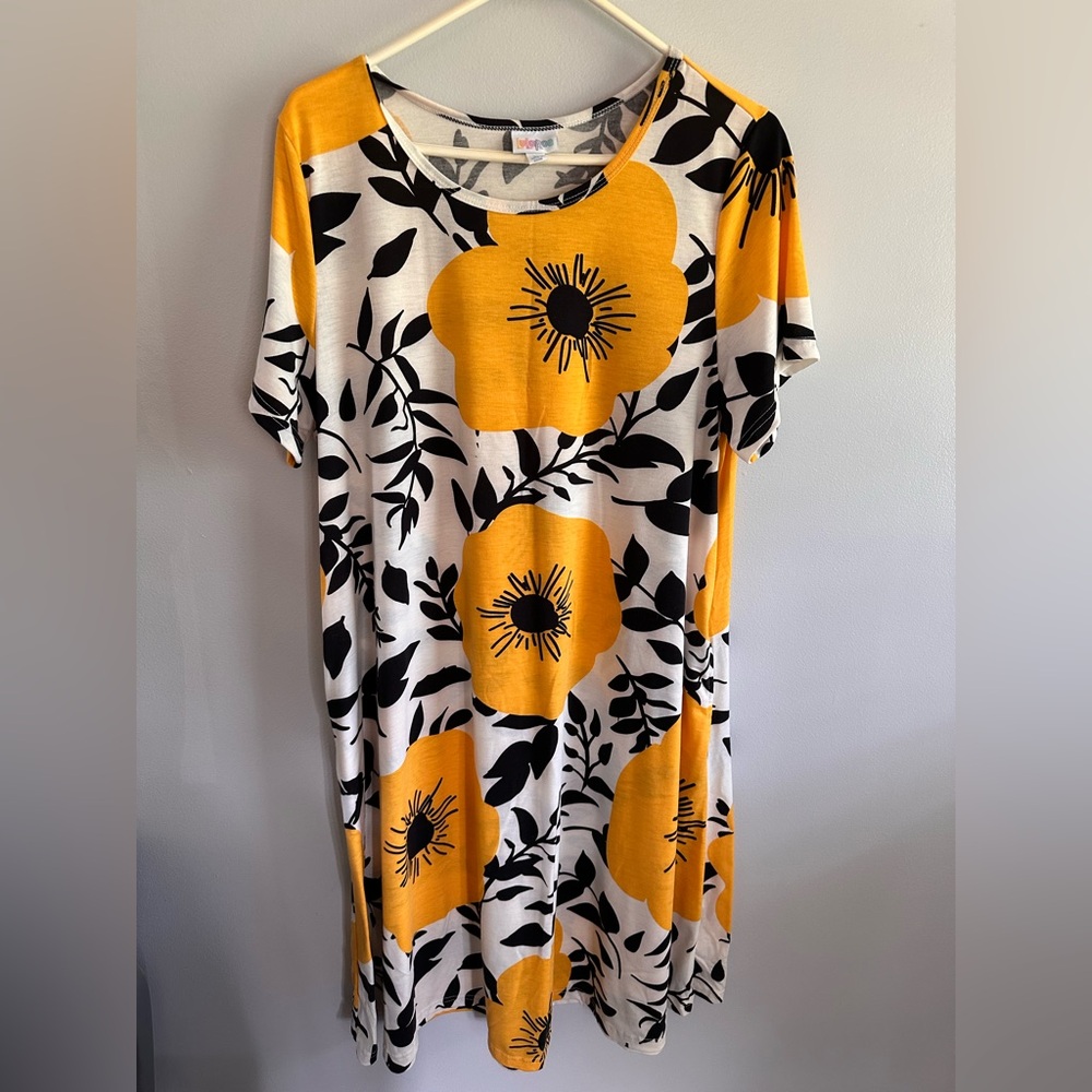 LuLaRoe Yellow, Black & White Floral Dress